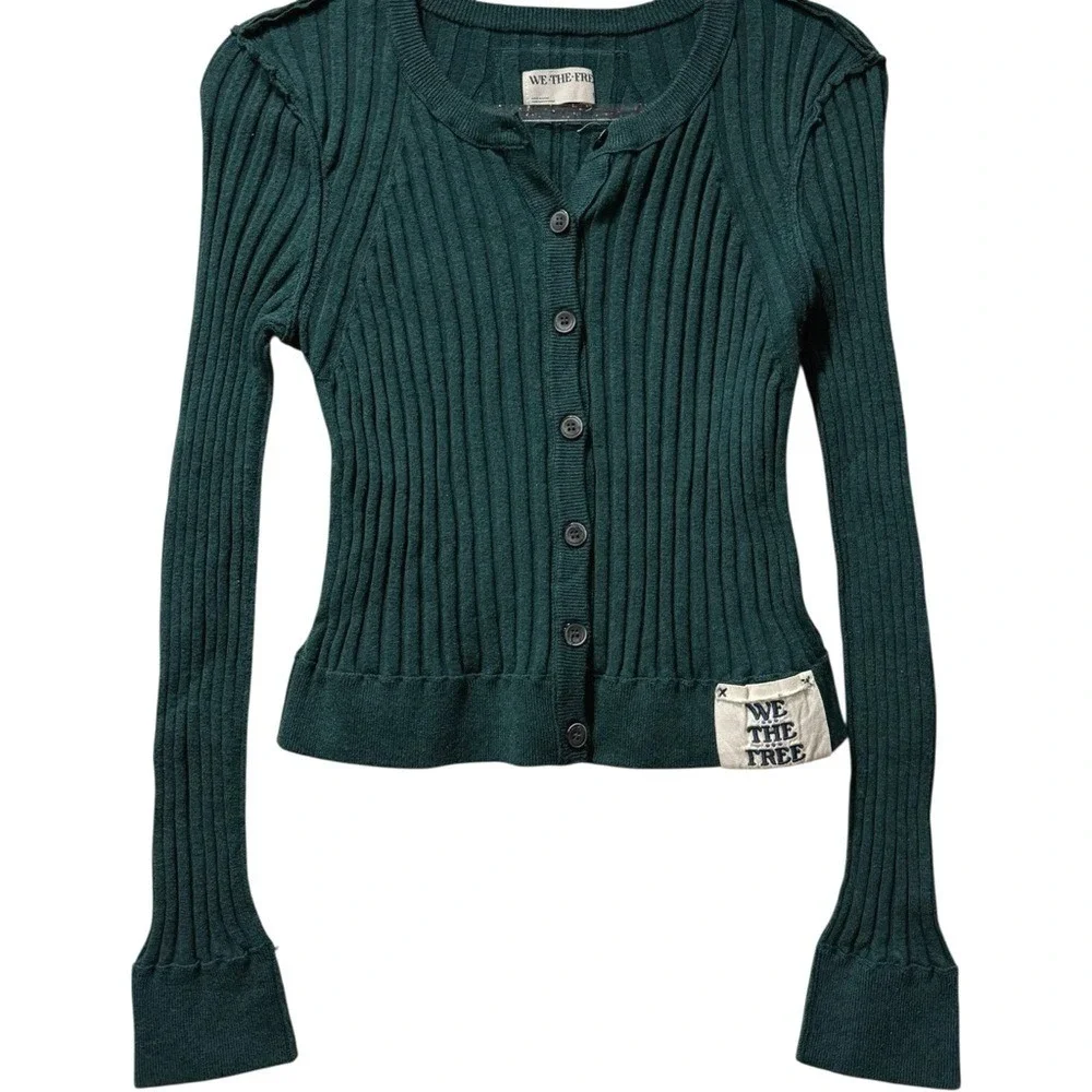 Free People Chunky Ribbed Green Button Down Cardigan Sweater‎ Size Medium